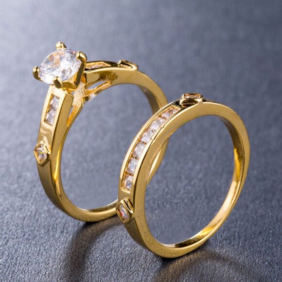 2 Pieces Cubic Zirconia Stylish Wedding Couple Ring, FB16FA1019-7 - Picture 1 of 4
